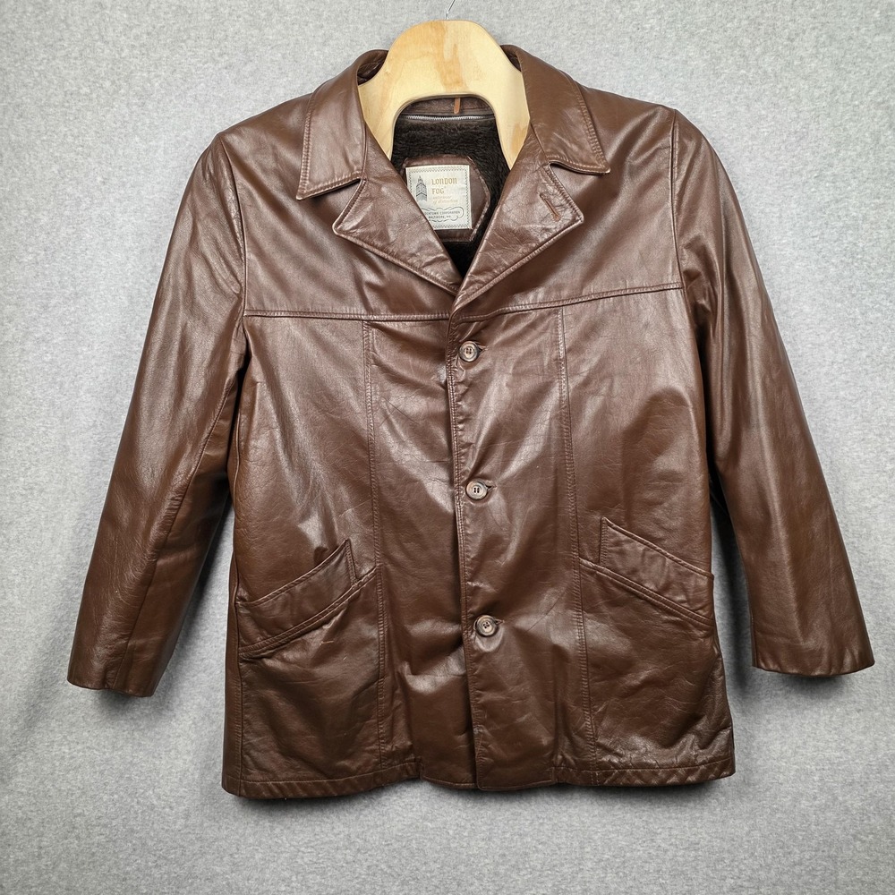 Vintage London Fog Jacket Mens 46 Long Brown Leather Car Coat Made USA 70s